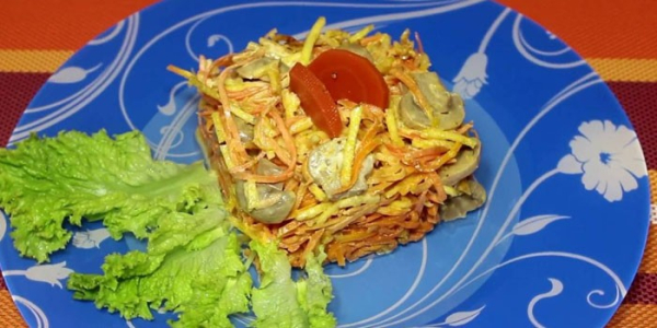 Салат с грибами и морковью - пошаговые рецепты приготовления с шампиньонами, вешенками или лисичками